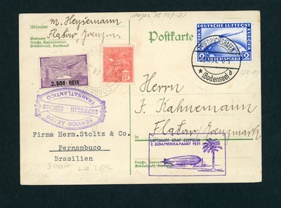 3 Sur Entier Postal Après Brésil 1931 Trip Avec Bst BST Zeppelinpost 1 