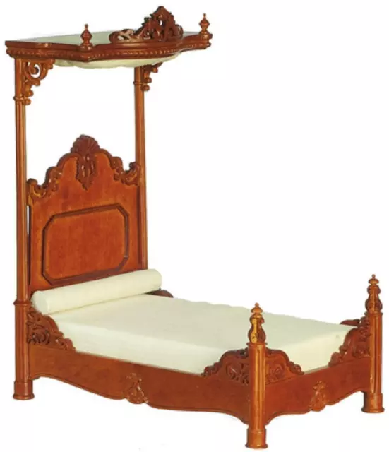 DOLLHOUSE 1860 WALNUT Carved Victorian Half Tester Bed JBM