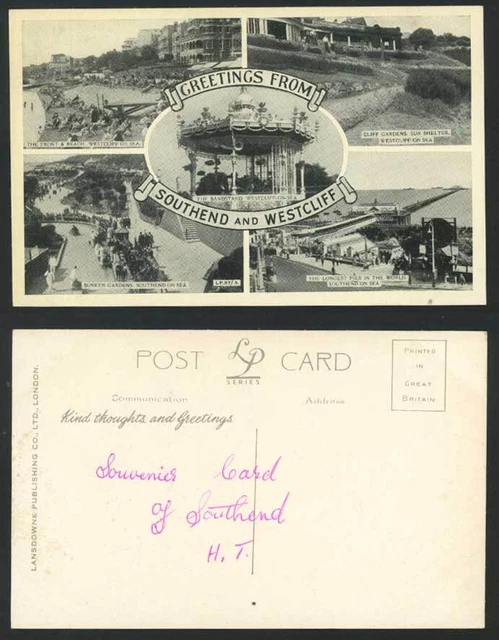 Southend, Westcliff Old Postcard Bandstand Sun Shelter Cliff Sunken Gardens Pier