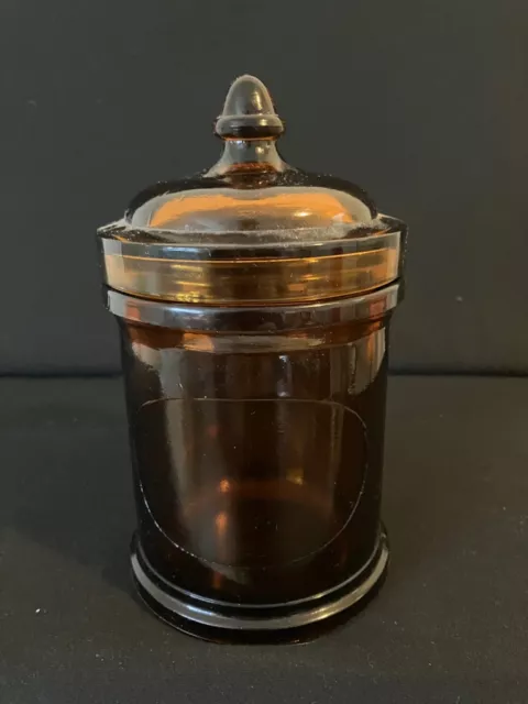 Vintage Whitall Tatum Co. Amber Glass Apothecary Jar With Lid Slug Plate