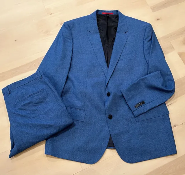 HUGO BOSS 2 PC Wool Suit Royal Blue Henry 182 Slim Fit 48R Jacket 38x30 Pant EUC