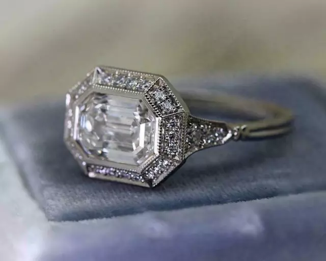 Antique Art Deco Style Simulated Diamond Edwardian Engagement Ring In 925 Silver