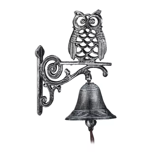 1x Campanella in ghisa per la porta campana gufo in ferro per la parete argento
