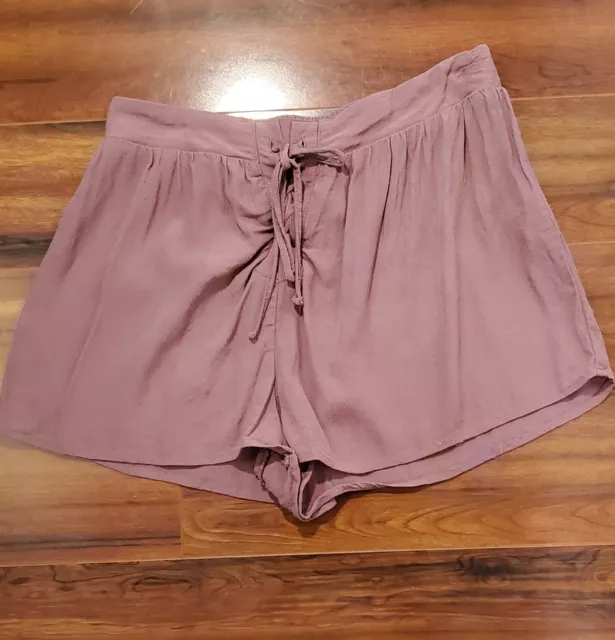 Womens Shorts Crepe FOREVER 21 Mauve Lace-Up Tie Front Elastic Back Waist Small