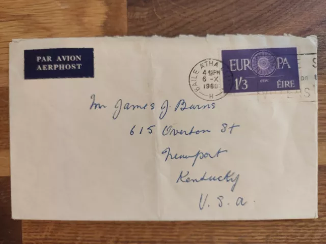 Irland/Ireland Europa Cept Brief 1960 von Dublin nach Kentucky