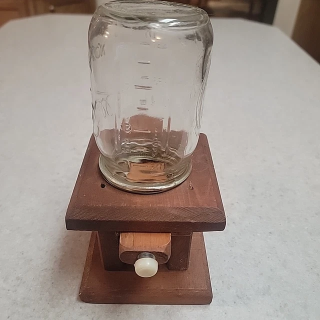 VINTAGE WOODEN MASON Jar Gum Candy Marble Peanut Dispenser Rustic Look
