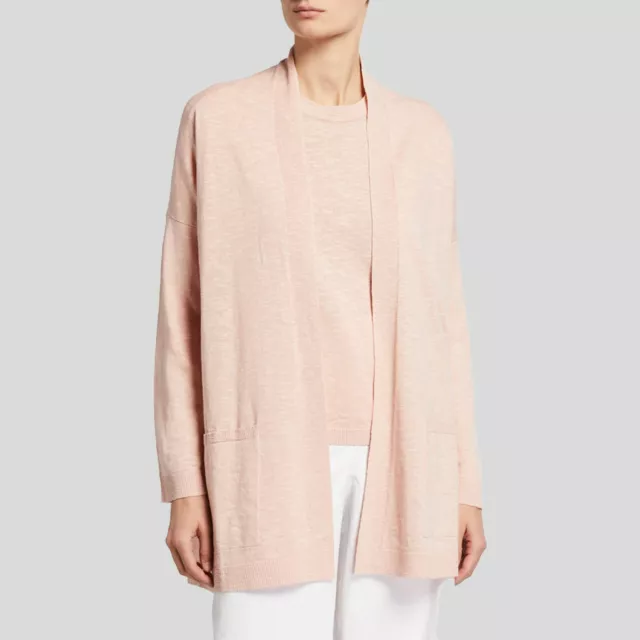 EILEEN FISHER S Pink Linen Cotton High Collar Long Cardigan Sweater NWOT