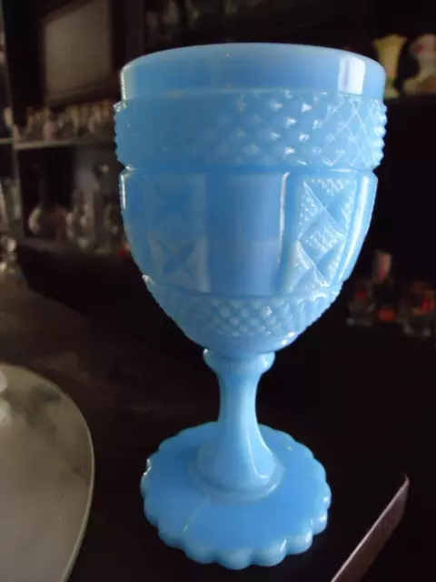 Antique Turquoise Opaline Vaseline Milk Glass Goblet