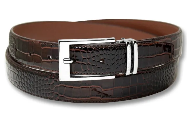 Biagio Croc Emboss DARK BROWN Mens Bonded Leather Belt Silver-Tone Buckle sz 40
