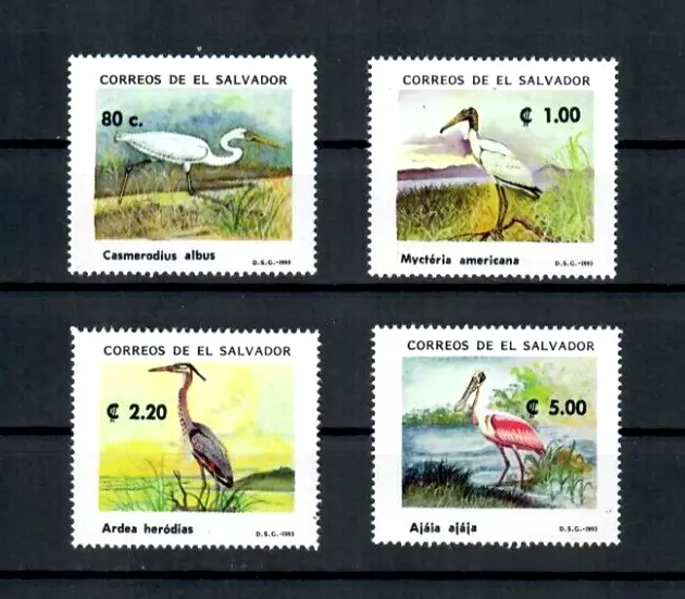 EL SALVADOR BIRDS SC# 1348-1351 MH COMPLETE SET, 1993 (Fauna, Animals)