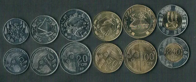 FRENCH PACIFIC POLYNESIA FULL COIN SET 5+10+20+50+100+200 Francs 2021 UNC LOT 6
