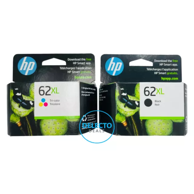 Genuine 2-Pack HP 62XL Black & Color Ink Cartridges NEW SEALED Boxes 10/2023+