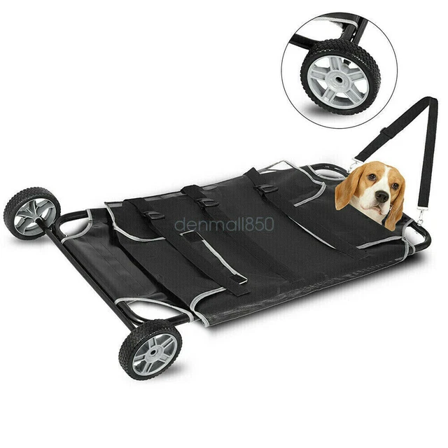 Black Animal Stretcher Veterinary Transport Pet Dog Cat Trolley with Two Castors