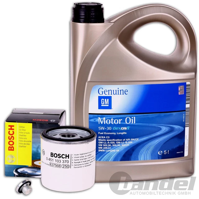 Bosch Filtro Olio + GM Dexos 2 5W30 per Opel Corsa C D Insignia A Meriva B