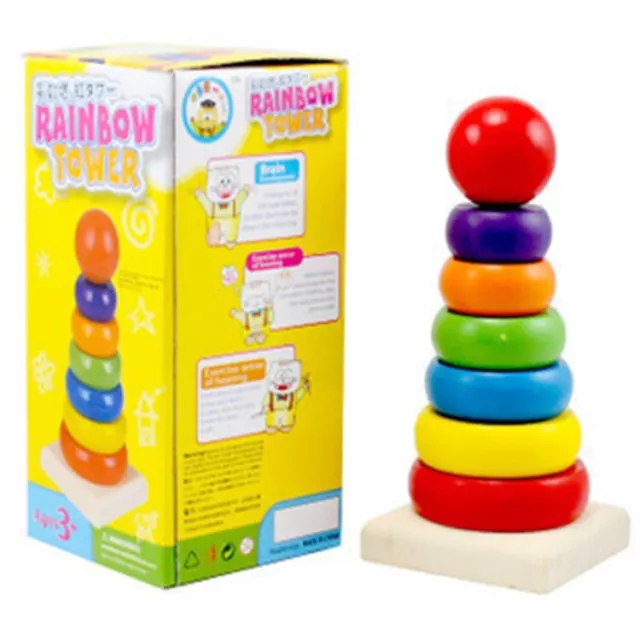 Christmas gift Stacking Building Blocks Rainbow Tower Wooden Baby Play Toy Gift