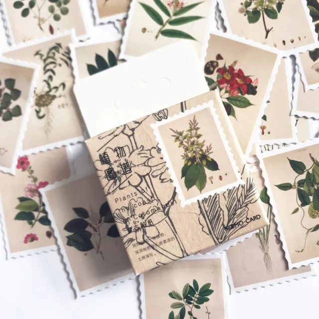 Pflanze & Blume Stempel Mini Box Aufkleber | 45 Botanisch Vintage Abziehen Aufkleber