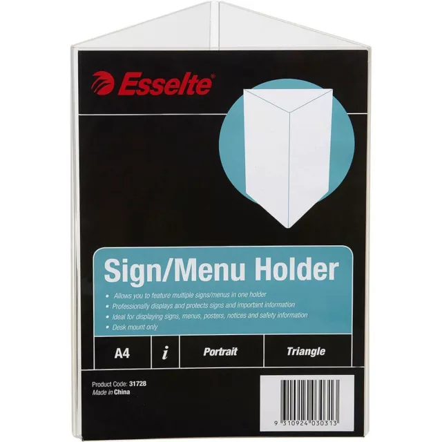 Esselte A4 Menu / Sign Holder Triangle Portrait Clear