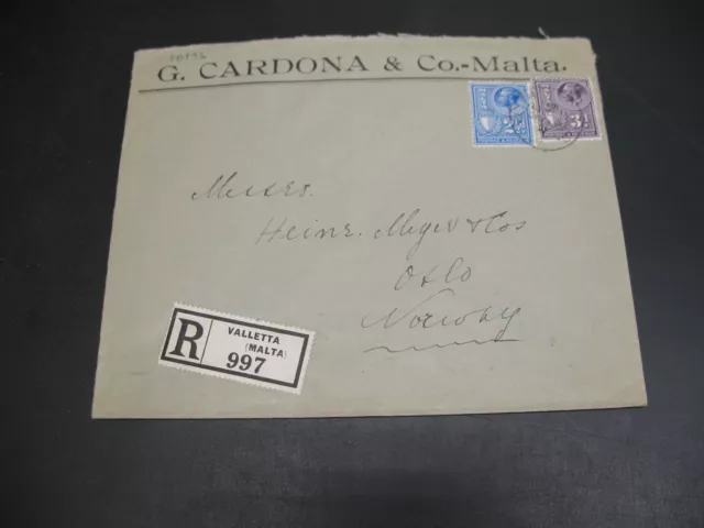 Malta 1936 registered cover to Norway *10136