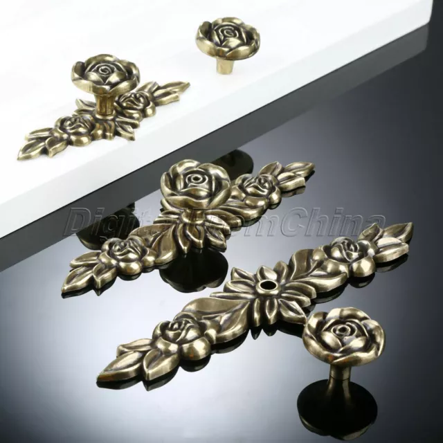 Chic Retro Rose Flower Wardrobe Door Pull Handle Furniture Drawer Cabinet Knob