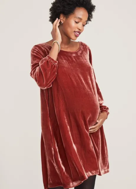 HATCH The Bella Dress Crushed Soft Velvet Maternity Red/Orange Size 1