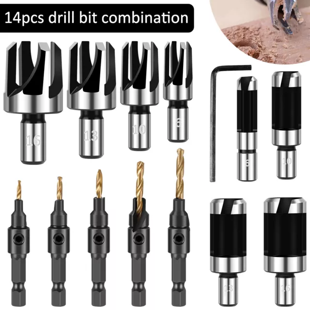 14Pcs Countersink Drill Bit Set High Speed Tapered Drill Bits Wood Plug Cutter 〉