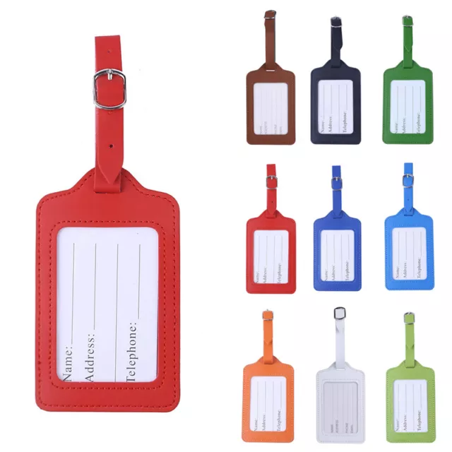 Leather Luggage Tags Suitcase ID Card Name Label Baggage Address Tag Holder New
