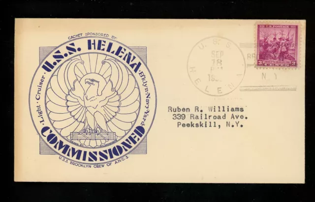 US Naval Ship Cover USS Helena CL-50 Pre WWII 1939 NY First Day Commission Sunk