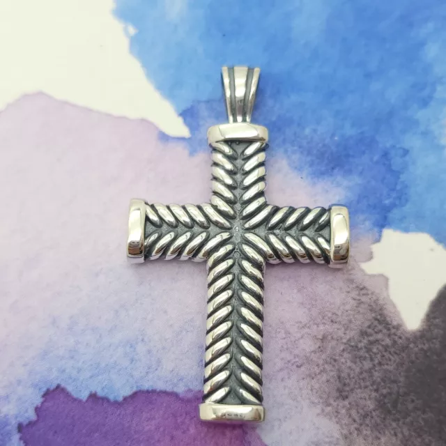 David Yurman Sterling Silver 27x45 Chevron Cable Cross Crucifix Amulet Pendant