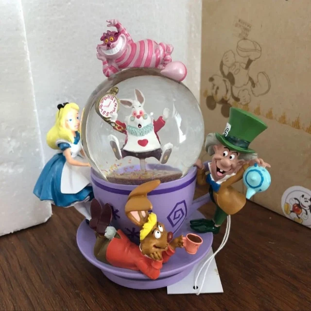 Disney Alice In Wonderland Snow Globe Tea Cup Figurine Limited Japan Disney Alice In Wonderland Snow Globe Tea Cup Figurine Limited Japan