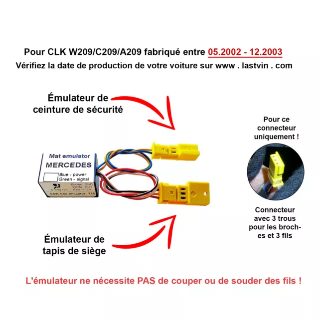 Siège Tapis Occupation Émulateur diagnostic pour Mercedes CLK W209 2002-2003