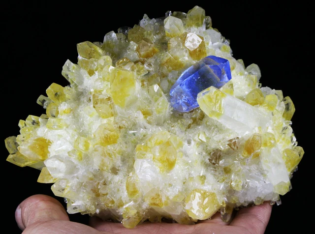 1.8 LB New Find Yellow Blue Phantom Quartz Crystal Cluster Mineral Specimen