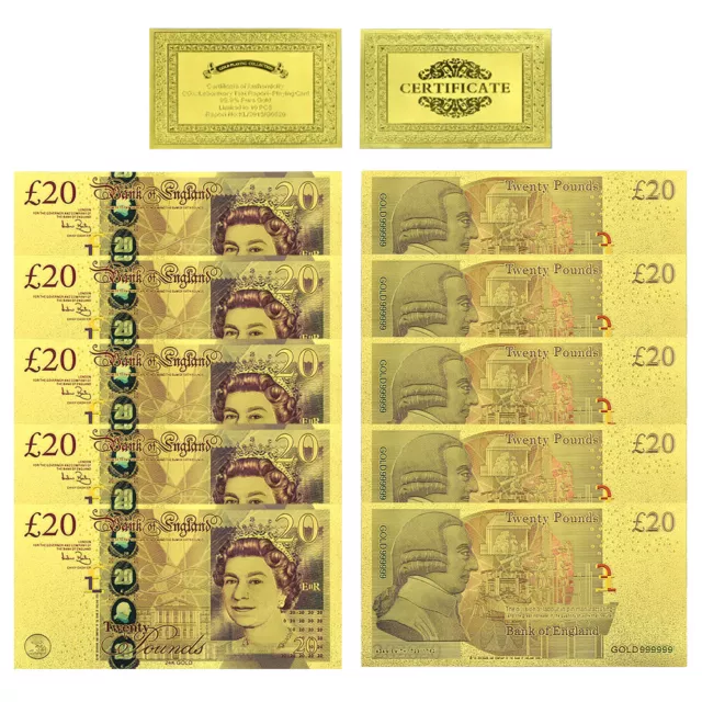 10 Pcs/lot £ 20 Gold Foil Banknote Adam Smith Commemorative Banknote Collection