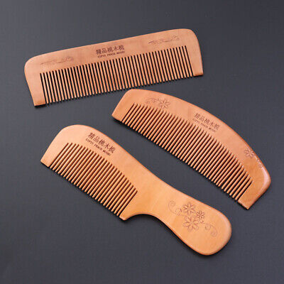 3PCS Peach Wooden Combs Anti-static Natural Wood Carved Half Moon Shape Combs 3