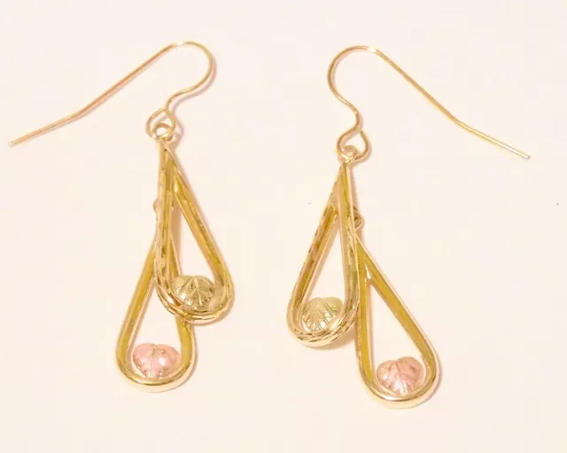 Black Hills Gold 10k 12k Double Drop Leaf Earrings