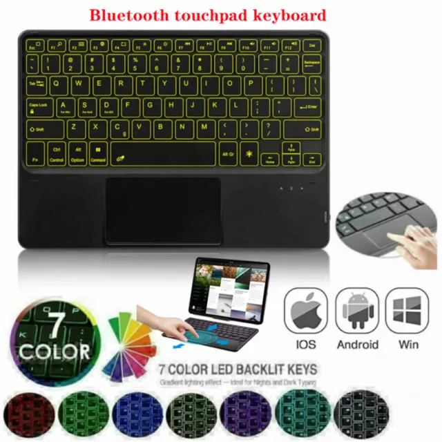 Backlit Bluetooth Wireless Keyboard W/ Touchpad Mouse for Android IOS Tablets