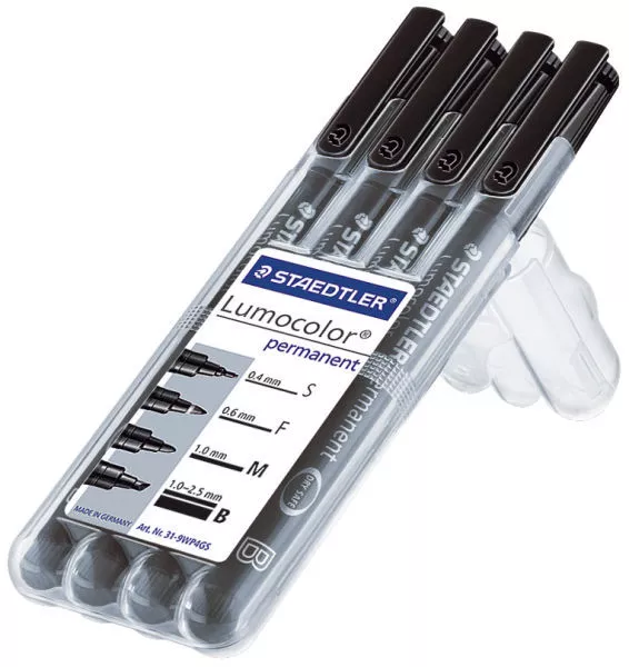 STAEDTLER Folienstifte Lumocolor Etui schwarz S, F, M, B sortiert 31-9WP4GS