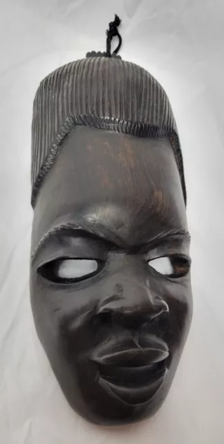 Hand Carved Beautiful African mask  heavy dark ebony wood mask approx 10” long