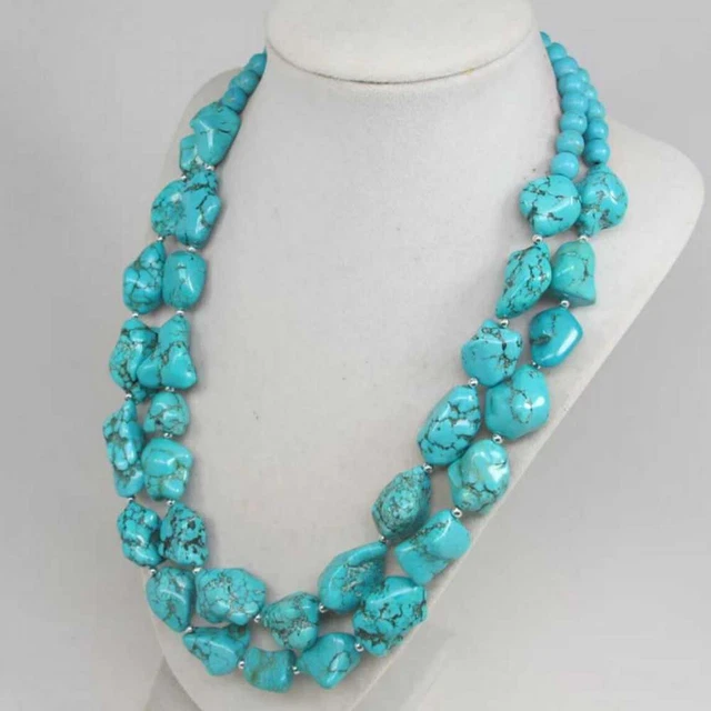 Fashion Natural Turquoise Block Necklace and Earring Set Women Dragon Silver