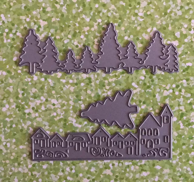 Christmas Village Fir Tree Snow Scene Combo Metal Cutting Die UK Seller 1687