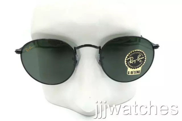 New Ray-Ban Round Metal Black G-15 Green Sunglasses RB3447 919931 47 $171