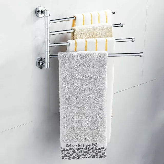 Swivel Towel Rail 4-Arm Bathroom Swing Hanger Towel Rack Holder Space Saving