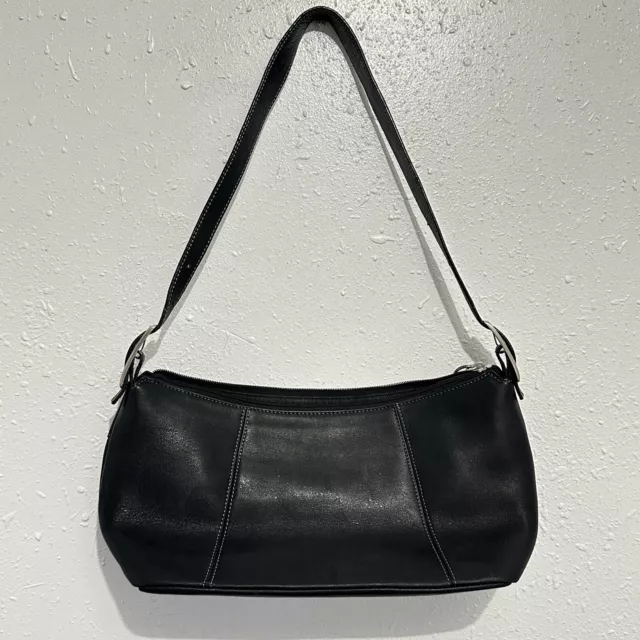 Tignanello Black Buttery Soft Leather Baguette Shoulder Handbag Purse Minimalist