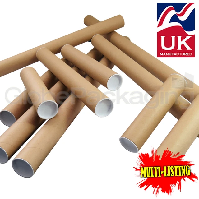 STRONG CARDBOARD POSTAL TUBES A0 A1 A2 A3 A4 IN 50mm & 44.5mm WITH END