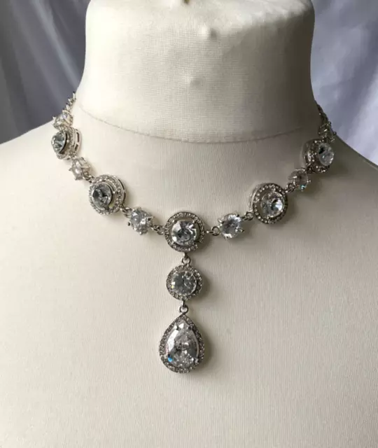 Large Crystal Statement Silver Tone Necklace