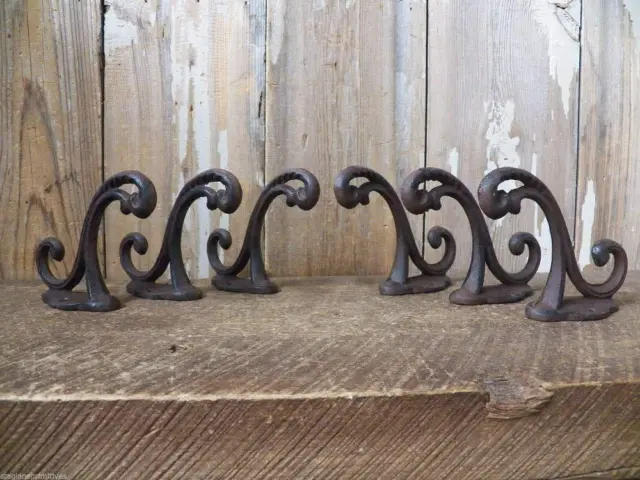 Set of 6 Victorian-Style Antique Look Rustic Cast Iron School Coat Hooks Wall