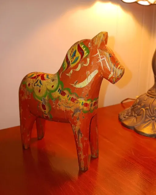 Vintage Wooden hand carved painted Swedish DALA Horse Red Nils Olsson 6” High