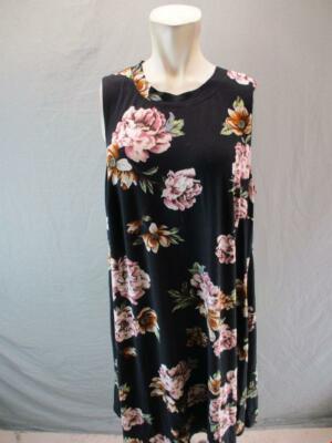 Fortune + Ivy Size 2X Women Black Floral Sleeveless Loose Shift Midi Dress 5R611