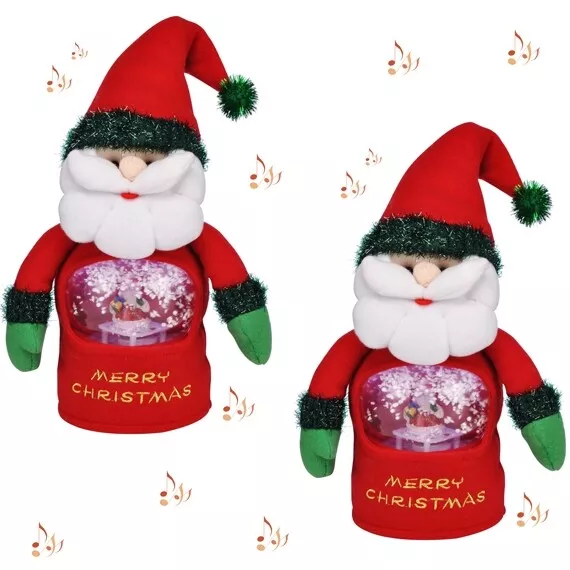 2x Singende Weihnachtsfigur integrierte beleuchtete Schneekugel - Weihnachtsmann