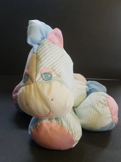 Vtg Fisher Price Puffalumps Plush Pony Zebra Horse 1991 Blue Stars Stripes 8"