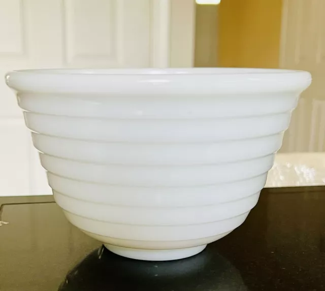 Vintage General Electric GE White Milk Glass Beehive ribbed MIXING BOWL 7" Opal
